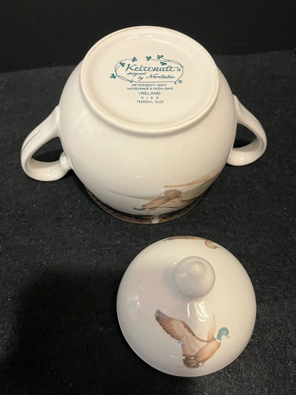 Keltcraft designed by Noritake Tranquil Glen Lidded Sugar Bowl with Duck Motif